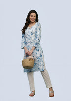 Blue Hania Floral Print Mulmul Kurti