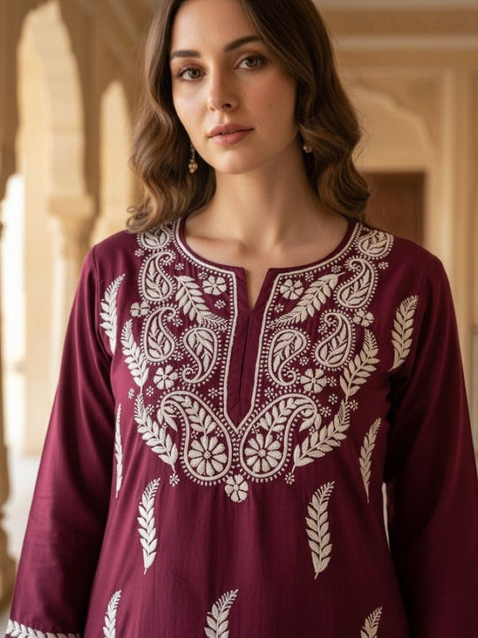 Burgundy Haya plus size modal kurti