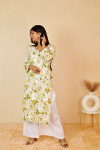 Henna Green Samina Floral Print Mulmul Kurta