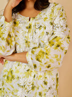 Henna Green Samina Floral Print Mulmul Kurta