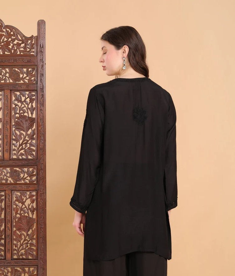 Black Inaya Shaded Dyed Rayon Short Top