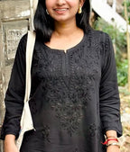 Black Inaya Shaded Dyed Rayon Short Top