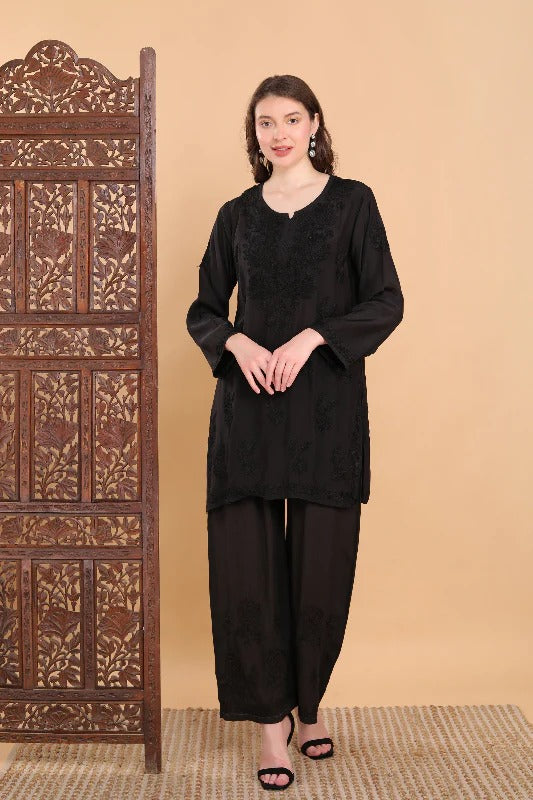 Black Inaya Shaded Dyed Rayon Short Top