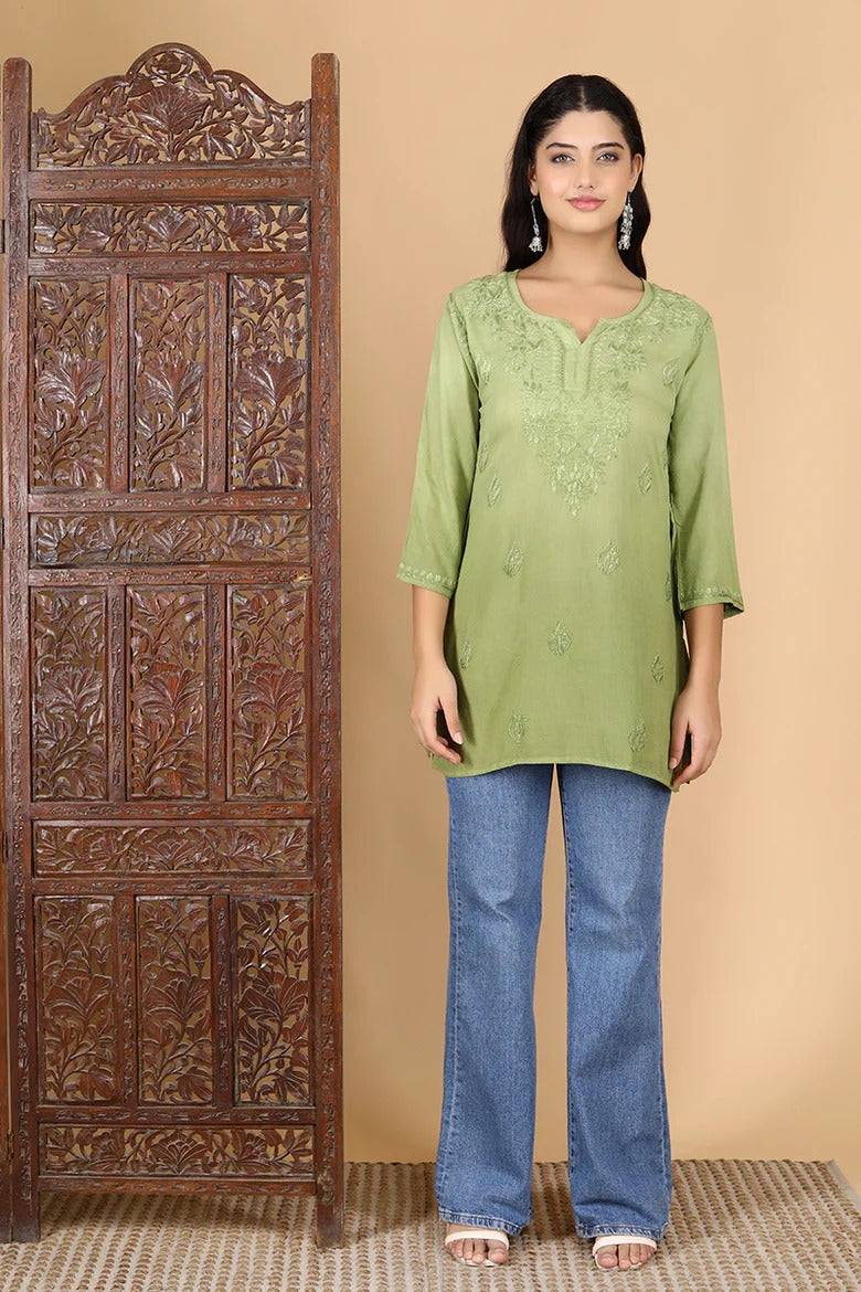 Henna Green Inaya Shaded Dyed Rayon Short Top