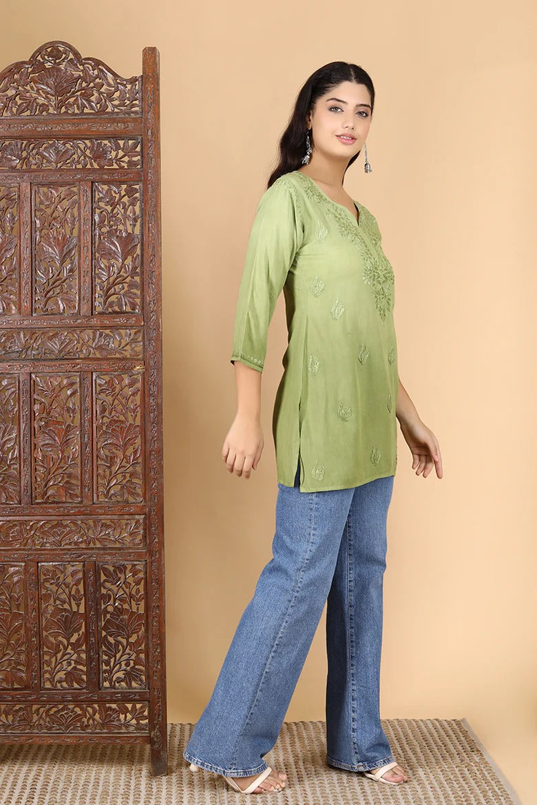 Henna Green Inaya Shaded Dyed Rayon Short Top