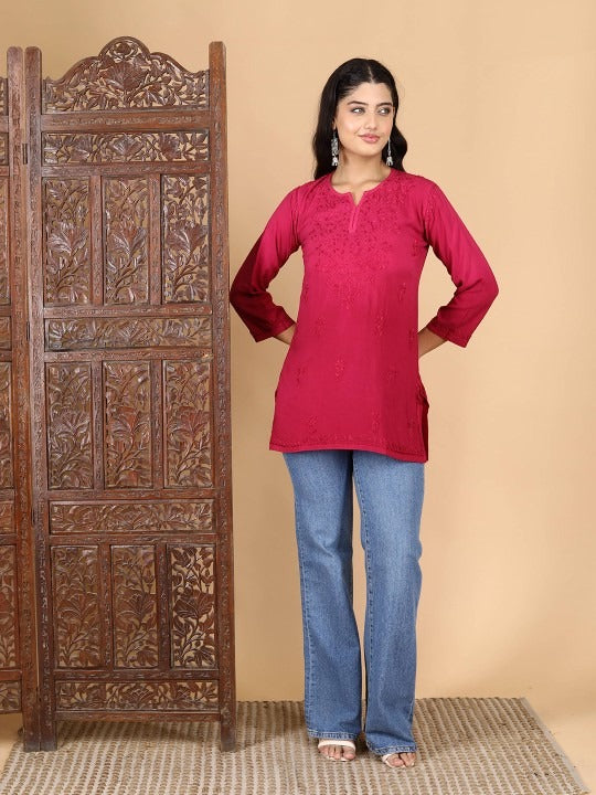 Magenta Inaya Shaded Dyed Rayon Short Top