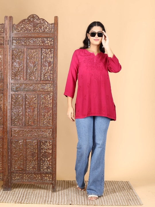 Magenta Inaya Shaded Dyed Rayon Short Top