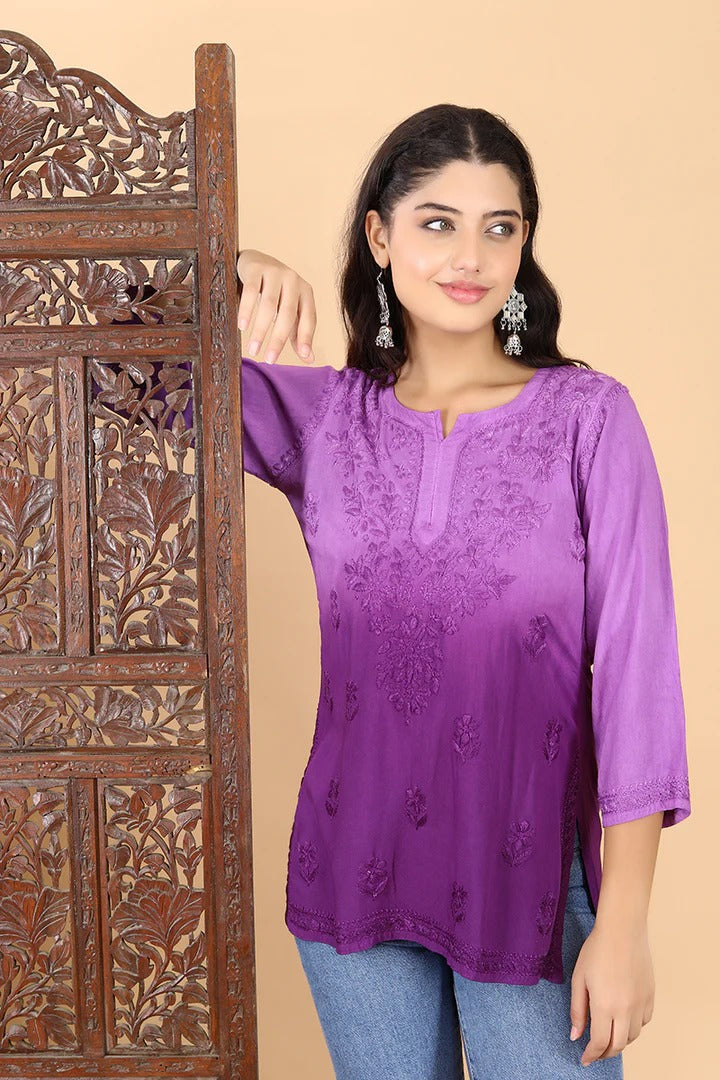 Purple Inaya Shaded Dyed Rayon Short Top