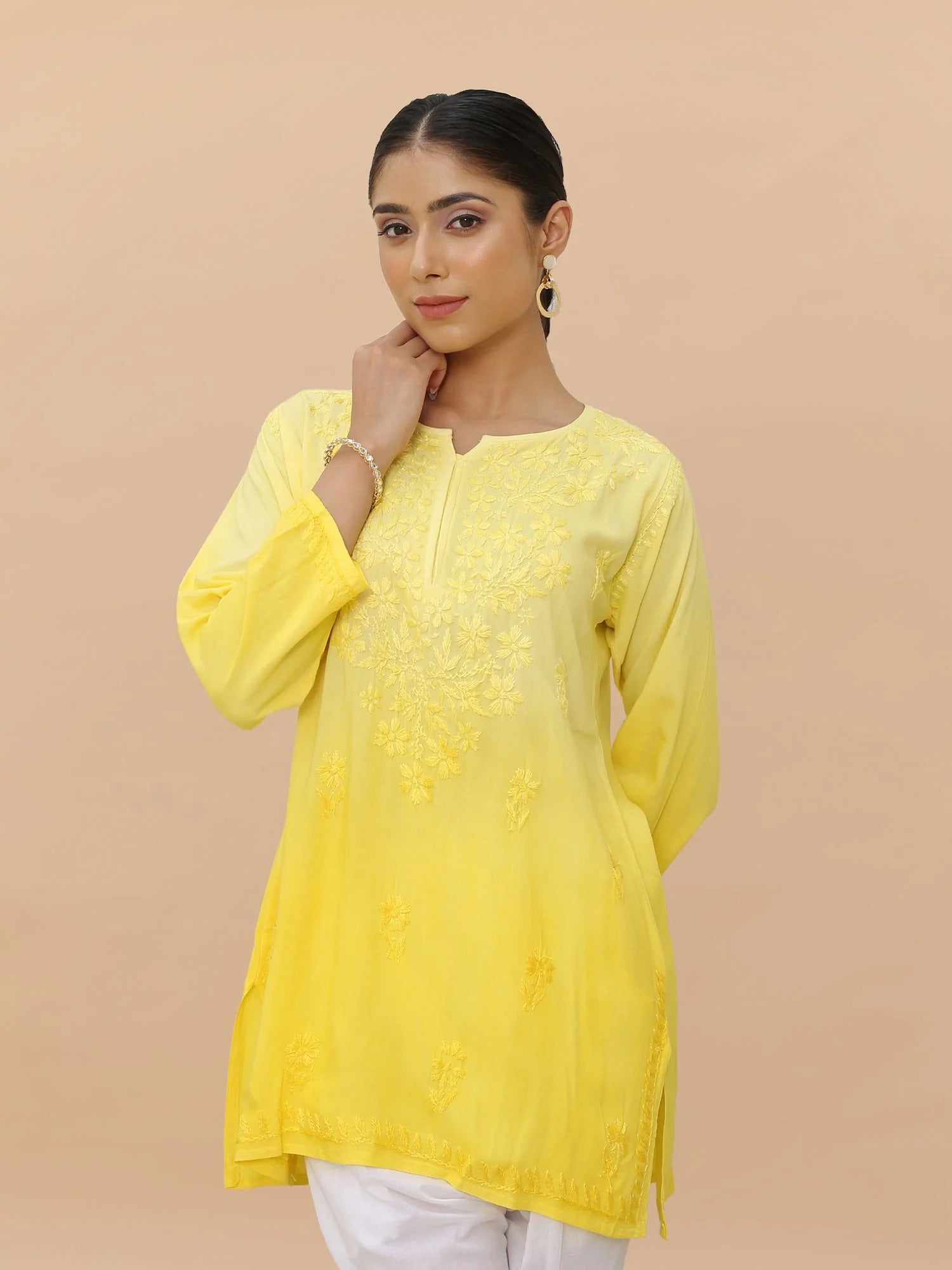 Yellow Inaya Shaded Dyed Rayon Short Top
