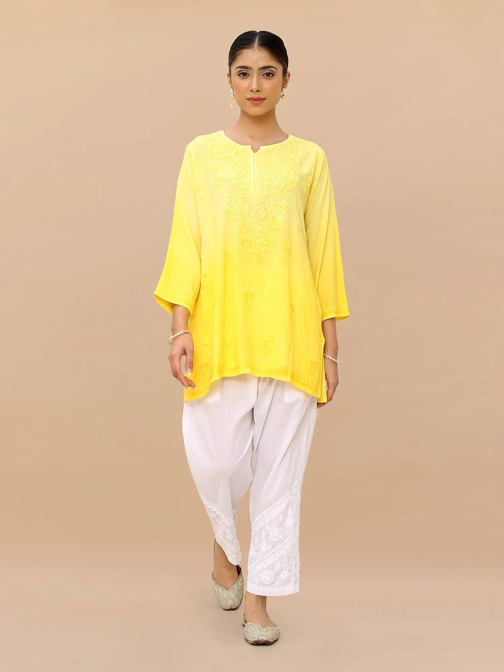 Yellow Inaya Shaded Dyed Rayon Short Top