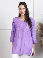 Lavender Nuzhat Dyed Short Cotton Top/Kurti