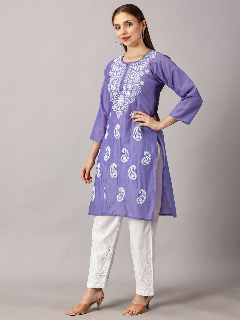 Purple Muzdah Cotton Kurti & Lycra Pant Set