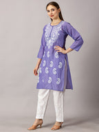 Purple Muzdah Cotton Kurti & Lycra Pant Set