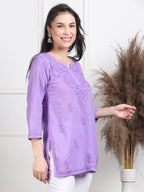 Lavender Nuzhat Dyed Short Cotton Top/Kurti