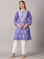 Purple Muzdah Cotton Kurti & Lycra Pant Set