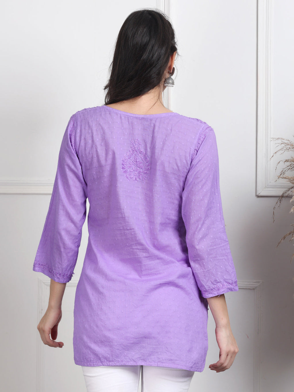 Lavender Nuzhat Dyed Short Cotton Top/Kurti