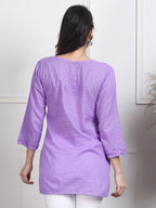 Lavender Nuzhat Dyed Short Cotton Top/Kurti