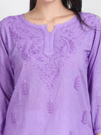 Lavender Nuzhat Dyed Short Cotton Top/Kurti