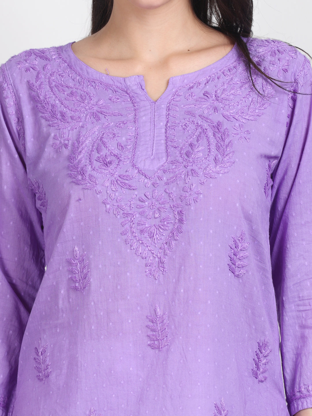 Lavender Nuzhat Dyed Short Cotton Top/Kurti