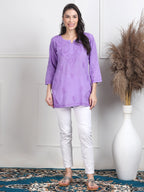 Lavender Nuzhat Dyed Short Cotton Top/Kurti