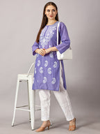 Purple Muzdah Cotton Kurti & Lycra Pant Set