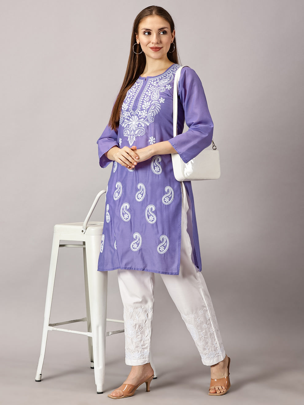 Purple Muzdah Cotton Kurti & Lycra Pant Set