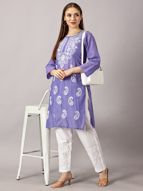 Purple Muzdah Cotton Kurti & Lycra Pant Set