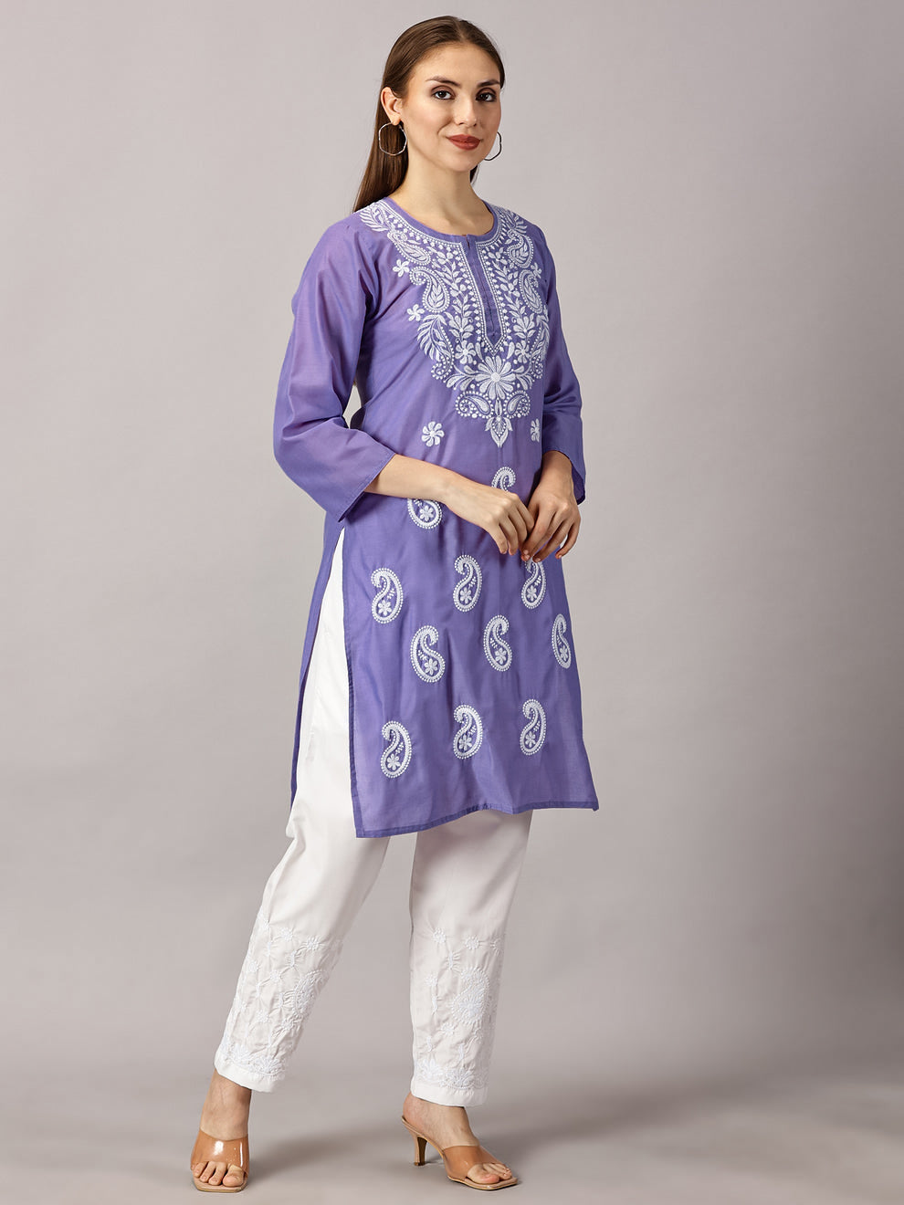 Purple Muzdah Cotton Kurti & Lycra Pant Set