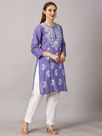 Purple Muzdah Cotton Kurti & Lycra Pant Set