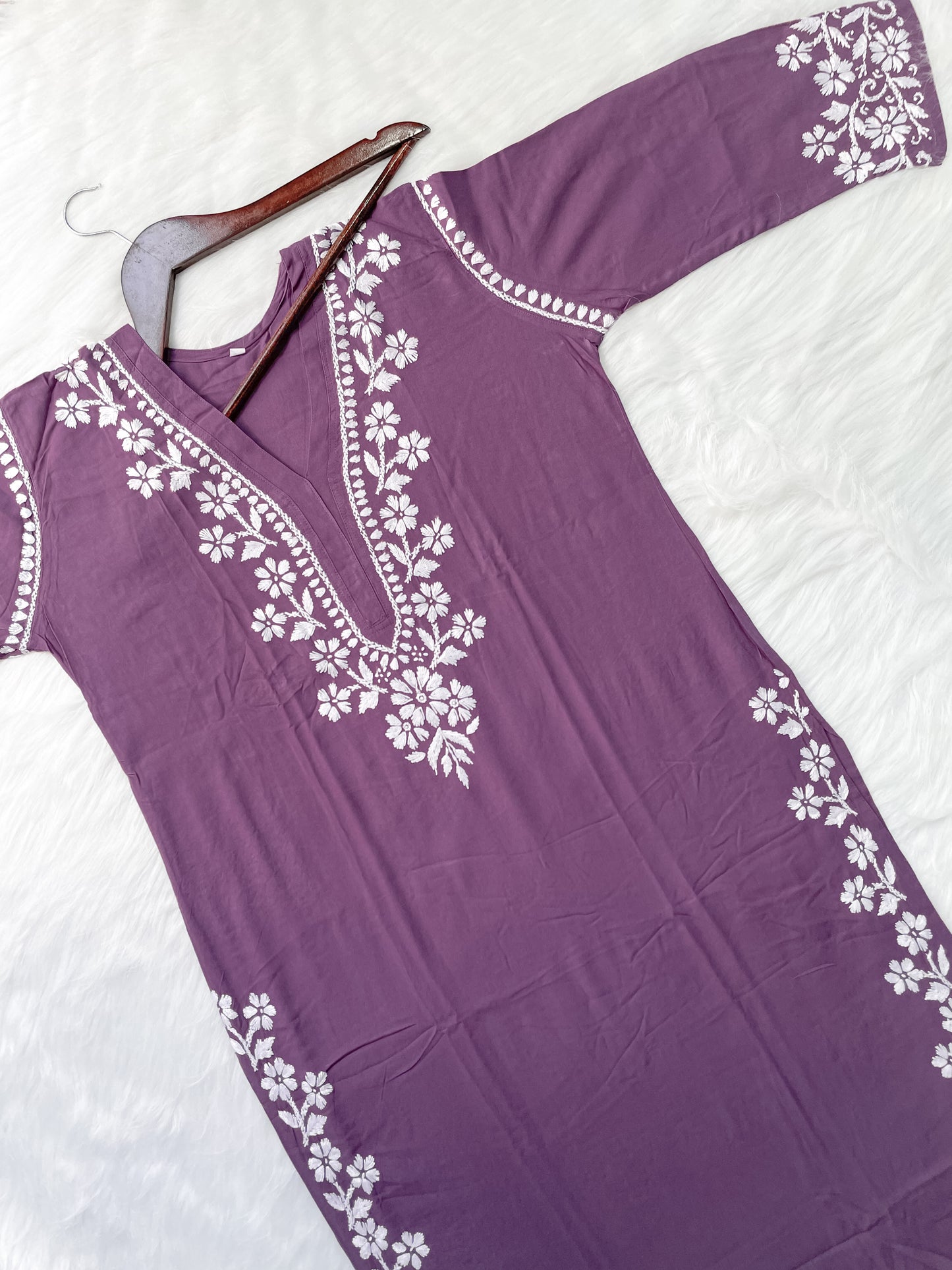 Noor Premium Soft Rayon V Neck Straight Fit Lucknowi Chikankari Kurti
