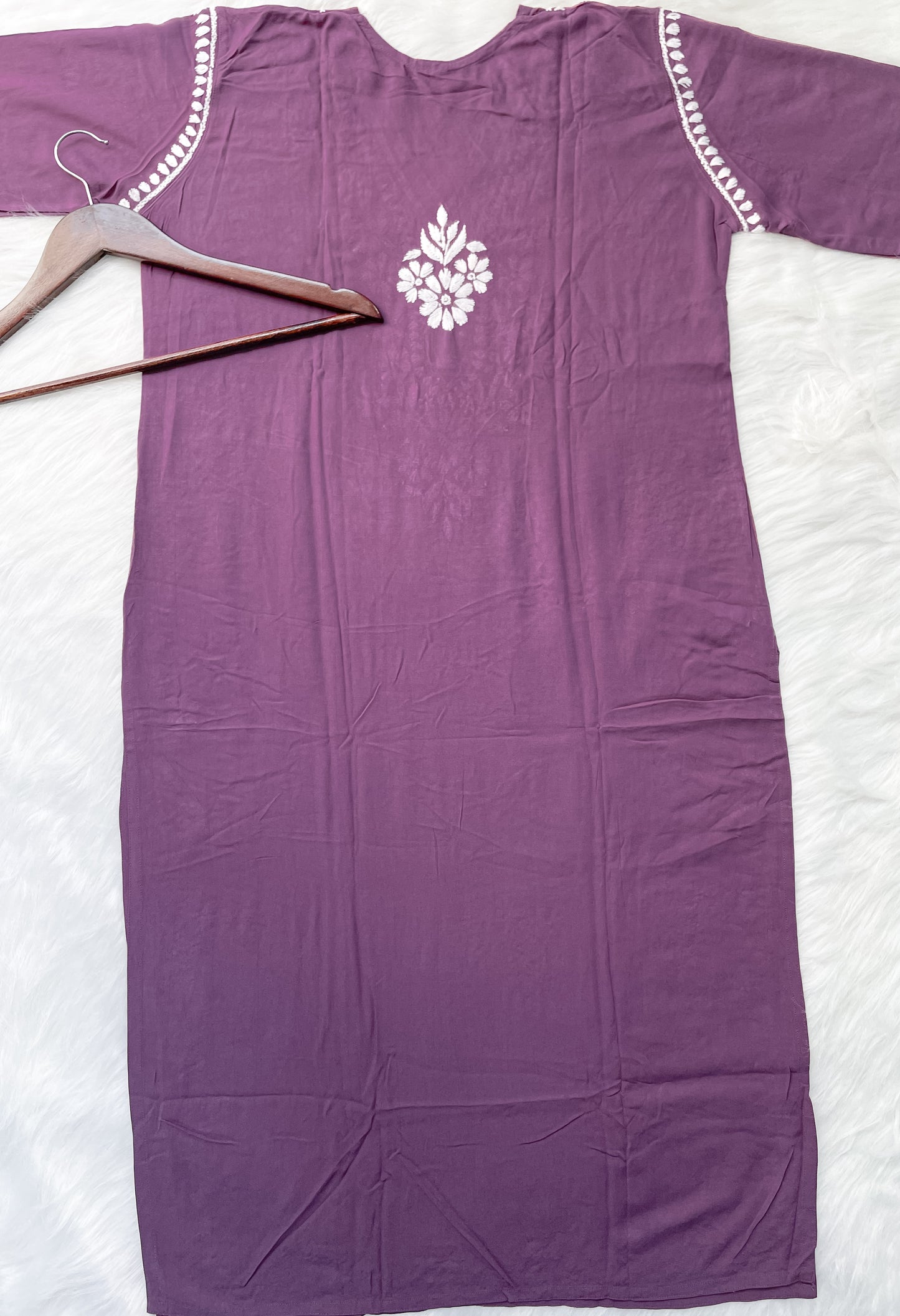 Noor Premium Soft Rayon V Neck Straight Fit Lucknowi Chikankari Kurti