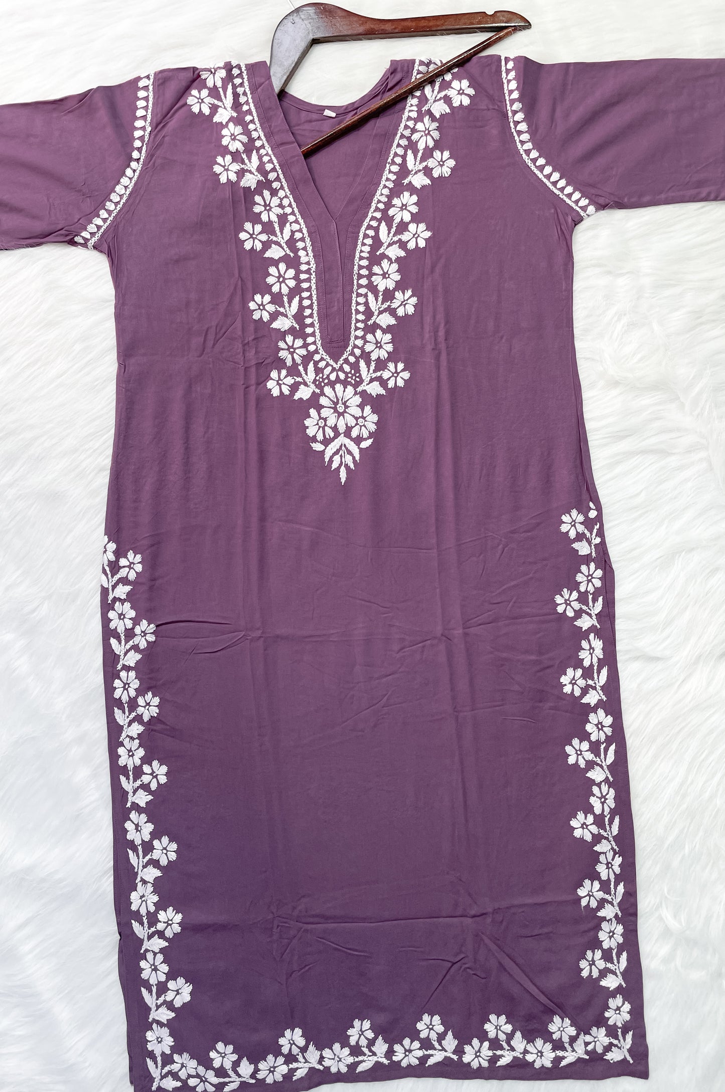 Noor Premium Soft Rayon V Neck Straight Fit Lucknowi Chikankari Kurti