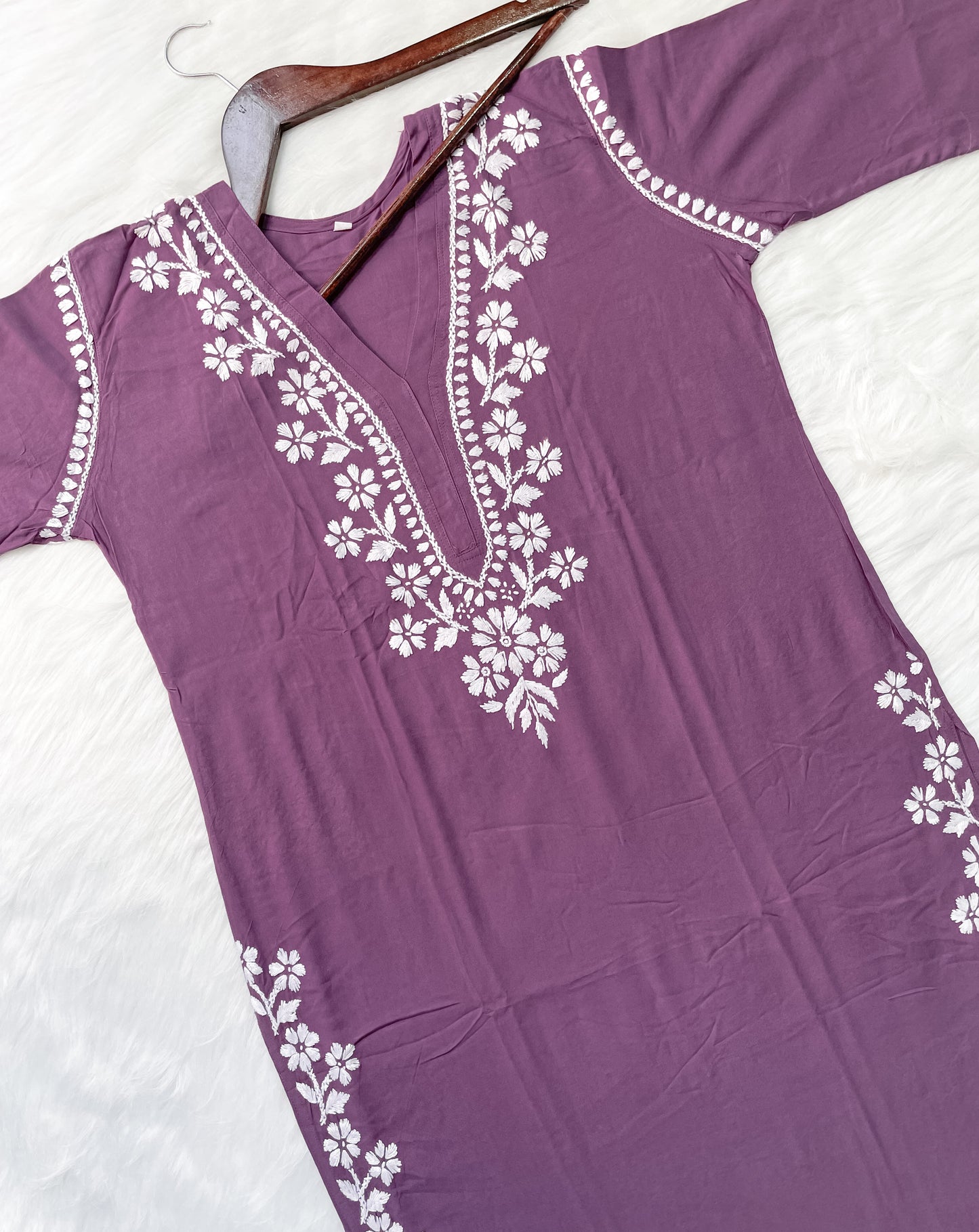 Noor Premium Soft Rayon V Neck Straight Fit Lucknowi Chikankari Kurti