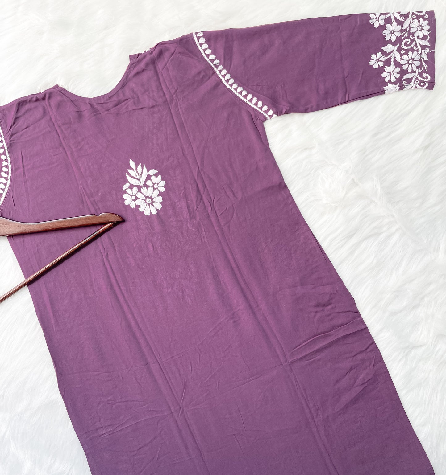 Noor Premium Soft Rayon V Neck Straight Fit Lucknowi Chikankari Kurti