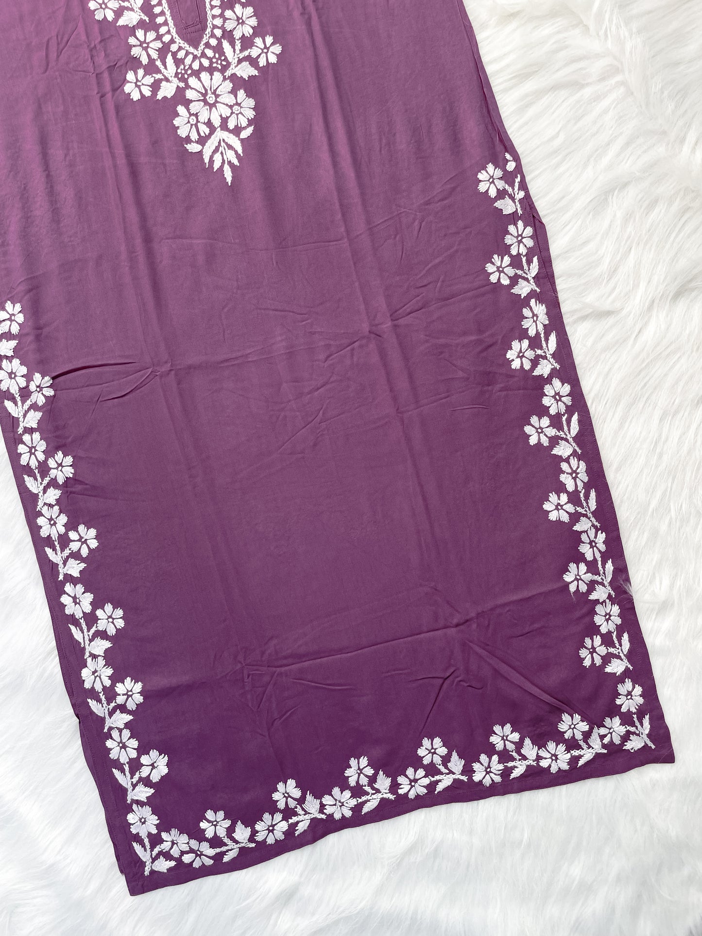Noor Premium Soft Rayon V Neck Straight Fit Lucknowi Chikankari Kurti