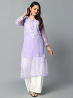 Lavender Gulbarg Mirror Work Chikankari Kurti with Inner