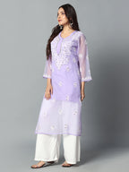 Lavender Gulbarg Mirror Work Chikankari Kurti with Inner