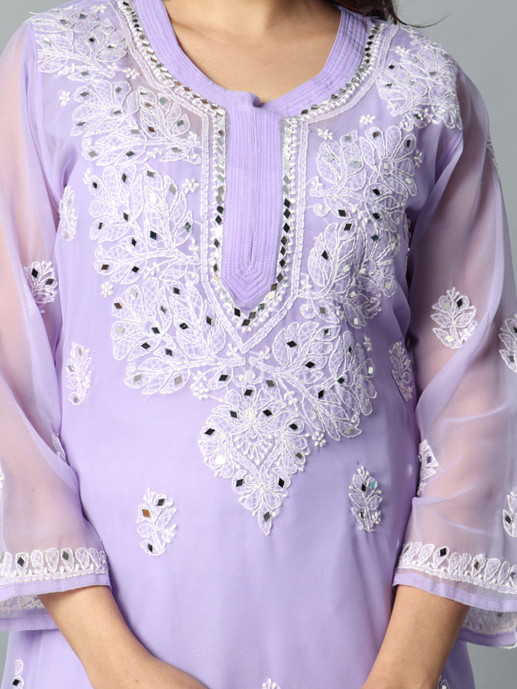 Lavender Gulbarg Mirror Work Chikankari Kurti with Inner