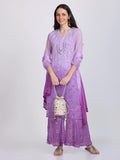 Lavender Hina Ombre Dyed Mirror Work Kurti Set