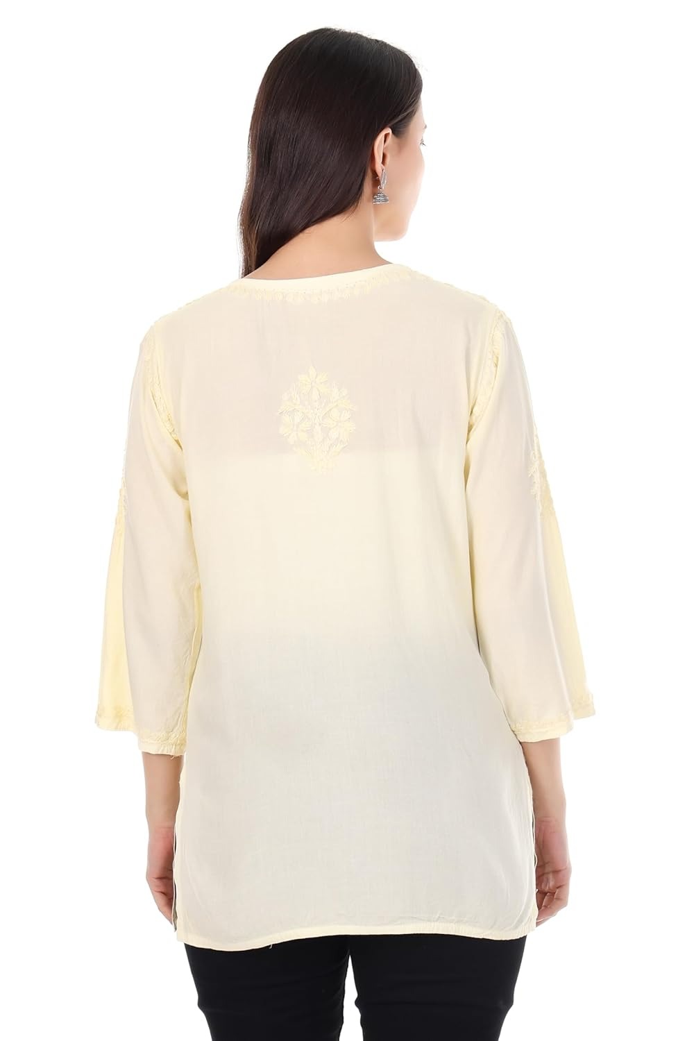 Zahra Lemon Yellow Dyed Short Rayon Chikankari Top - Comfortable & Non-Transparent Chikankari Short Kurti