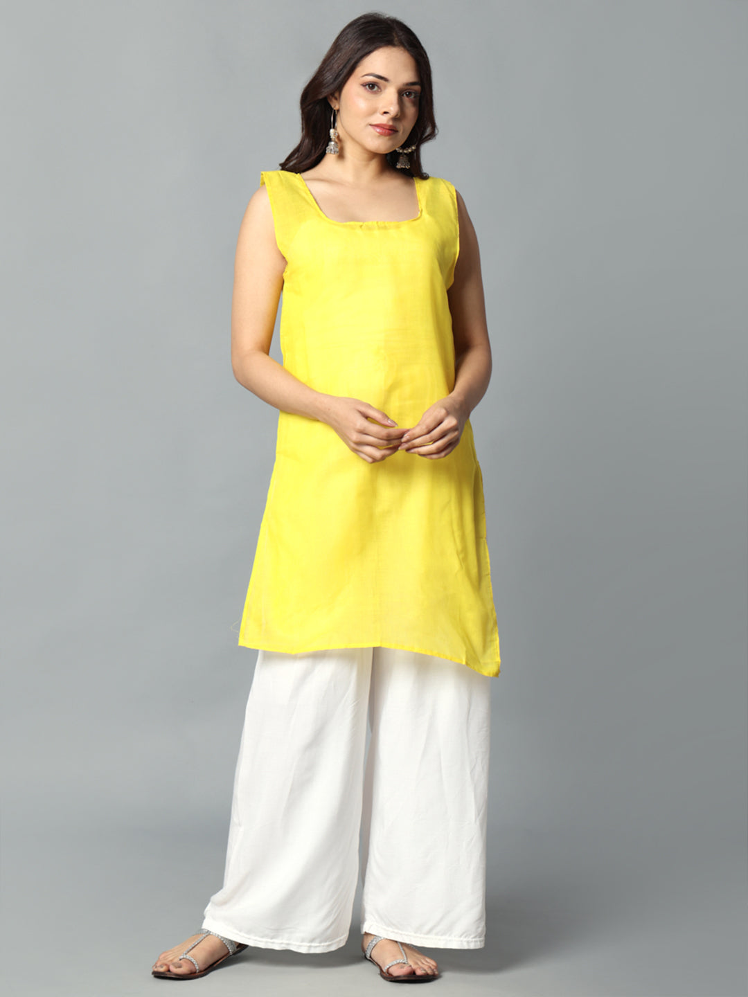 Yellow Gulbarg Mirror Work Chikankari Kurti with Inner