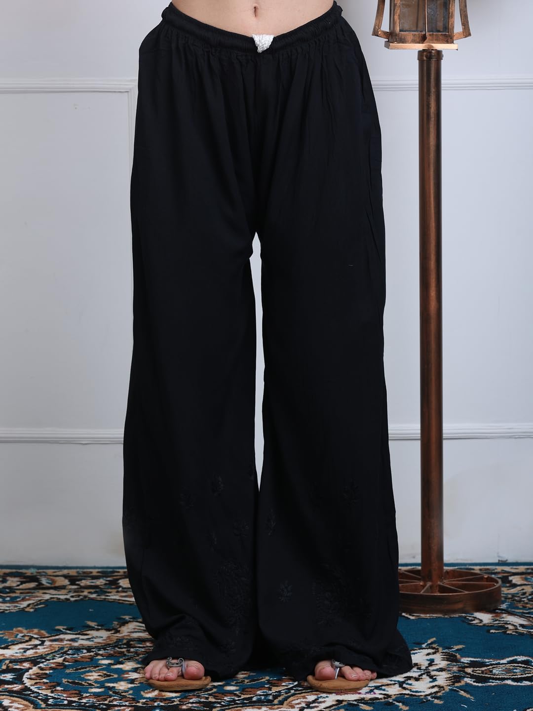 Black Lubna Shaded Rayon Kurti, Palazzo & Dupatta Set