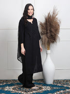 Black Lubna Shaded Rayon Kurti, Palazzo & Dupatta Set