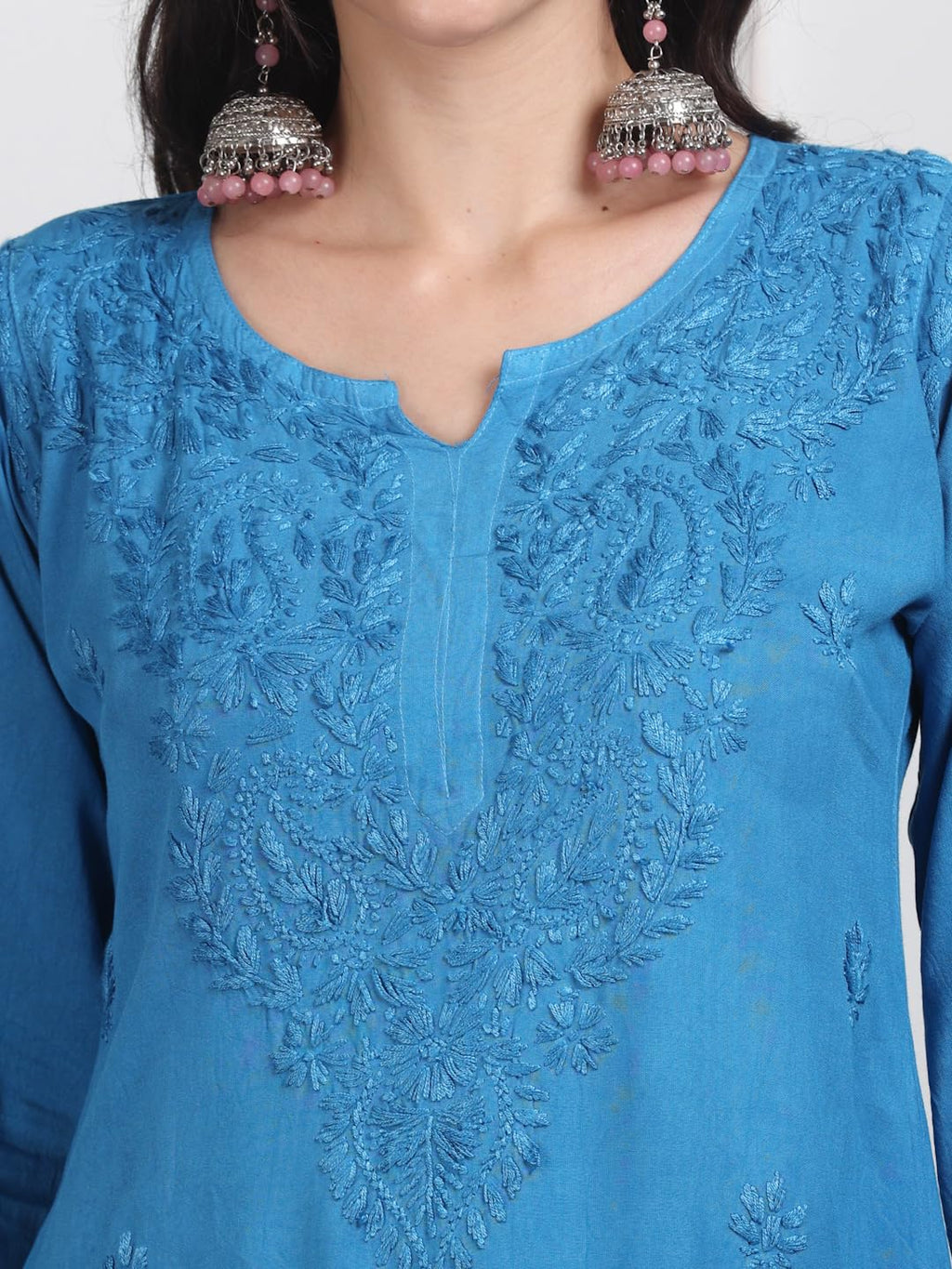 Powder Blue Lubna Shaded Rayon Kurti, Palazzo & Dupatta Set