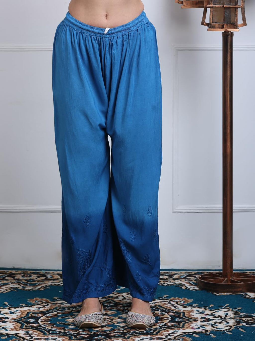 Powder Blue Lubna Shaded Rayon Kurti, Palazzo & Dupatta Set