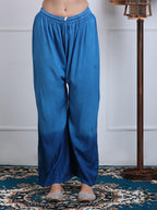 Powder Blue Lubna Shaded Rayon Kurti, Palazzo & Dupatta Set