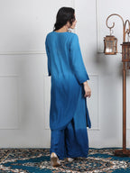 Powder Blue Lubna Shaded Rayon Kurti, Palazzo & Dupatta Set