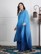 Powder Blue Lubna Shaded Rayon Kurti, Palazzo & Dupatta Set
