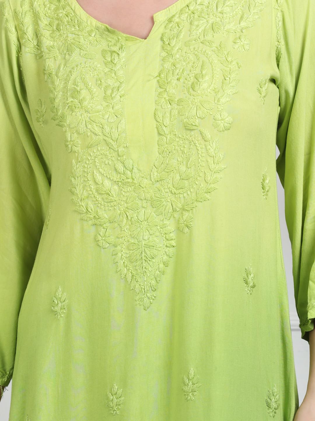 Parrot Green Lubna Shaded Rayon Kurti, Palazzo & Dupatta