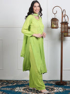 Parrot Green Lubna Shaded Rayon Kurti, Palazzo & Dupatta